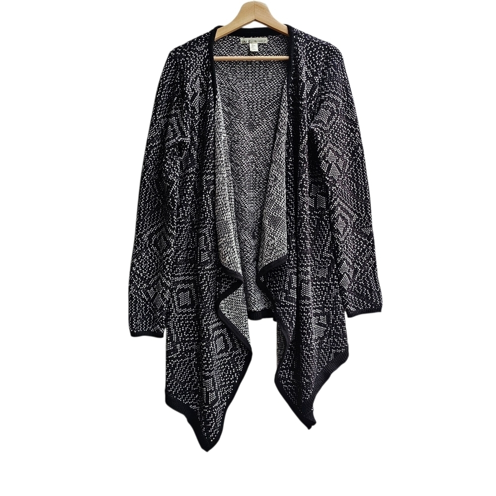 Kaisely Black & White Knit Draped Asymmetrical Cardigan Sweater Size L